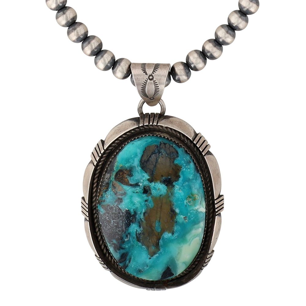 Lot 155: Victor Thompson Navajo Sterling Kingman Turquoise Necklace
