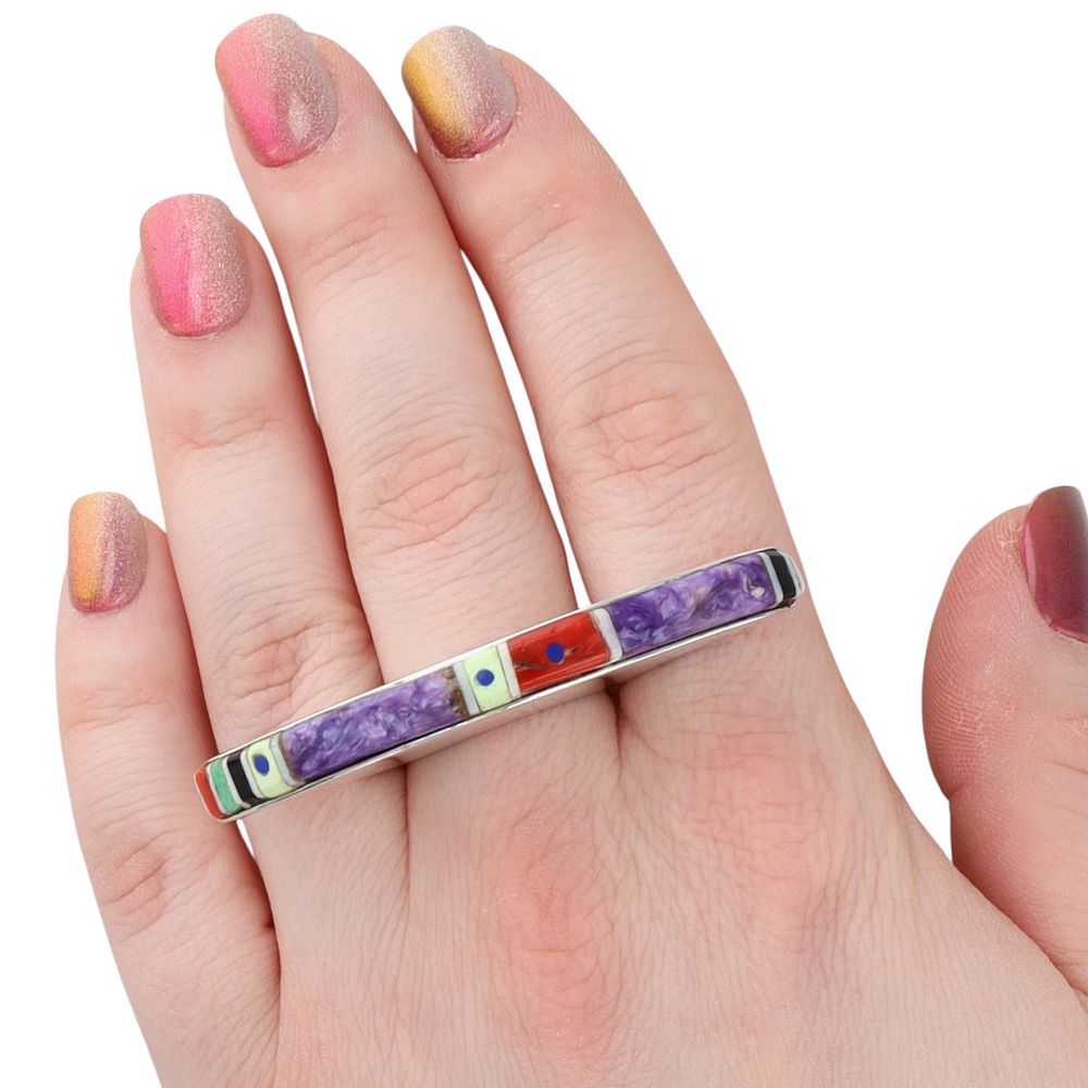 Lot 200: Don Staats Sterling Multi-Stone Raised Inlay Ring Sz. 8.25