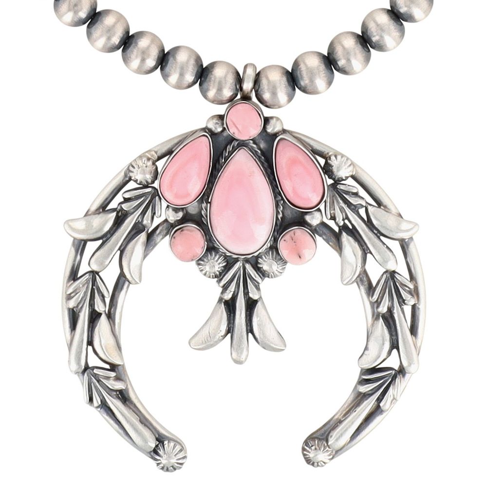 Lot 205: Bobby Platero Navajo Sterling Pink Conch Naja Necklace