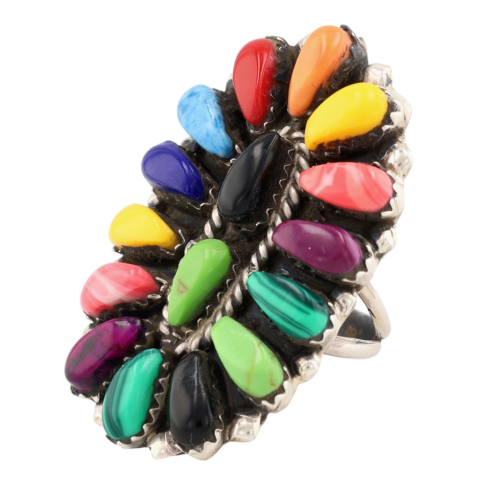 Lot 230: Juliana Williams Navajo Sterling Multi-Stone Cluster Ring Sz. 6