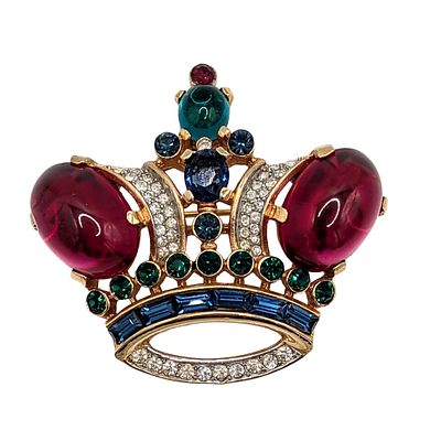 Trifari Alfred Phillipe Crown Trifari Rhinestone Early King's Crown Brooch. Trifari 1940's Gold 