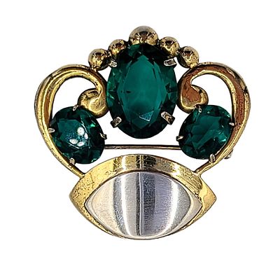 Mario Tanzi Gold Over Sterling Rhinestone Crown Brooch. Mario Tanzi Vintage Gold Over Sterling 