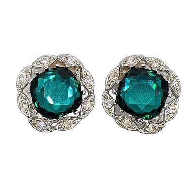 Sarah Coventry Silver Tone Metal Rhinestone Halo Clip Back Earrings. Sarah Coventry Silver Tone 