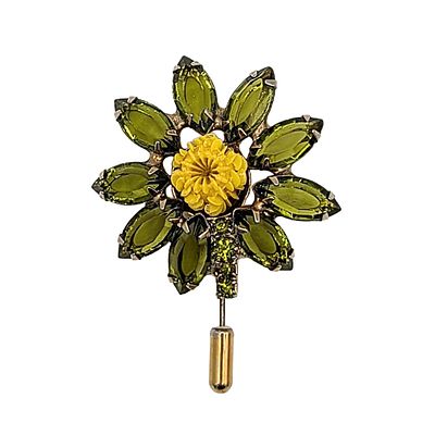 Alice Caviness Gold Tone Metal Rhinestone Flower Stick Pin Brooch. Alice Caviness Gold Tone 