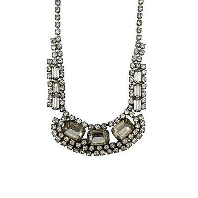 Vintage Silver Tone Metal Rhinestone Evening Collar Necklace. Vintage Silver Tone Metal 