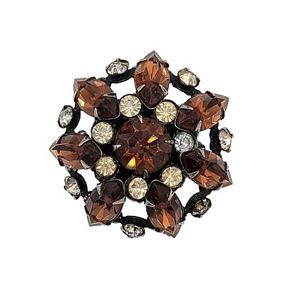 Oxidized Silver Tone Metal Rhinestone Cluster Brooch. Vintage Oxidized Silver Tone Metal 