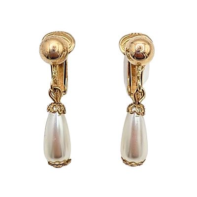 Sarah Coventry Gold Tone Metal Faux Pearl Clip Back Earrings. Sarah Coventry Gold Tone Metal 