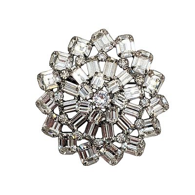 Weiss Silver Tone Metal Rhinestone Cluster Brooch. Signed Weiss. 34.8g