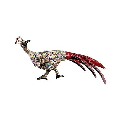 Vintage Gold Tone Metal Rhinestone Enamel Pheasant Brooch. Vintage Gold Tone Metal, Rhinestone 