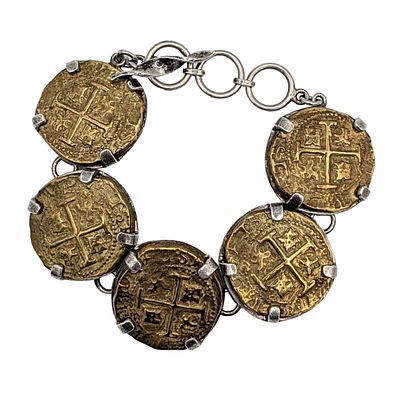 Obsidian Sterling Silver Brass Roman Coin Toggle Bracelet. Obsidian Sterling Silver, Brass Roman 