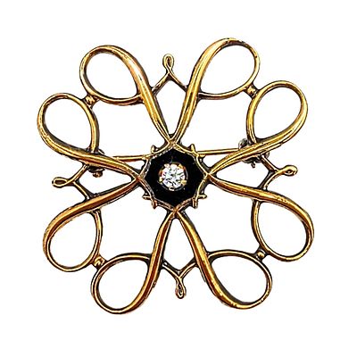 Avon Gold Over Sterling Diamond Floral Swirl Brooch. Avon Award Gold Over Sterling, Diamond 4 A 