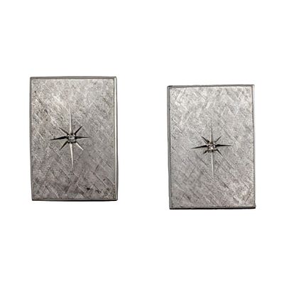 Lamode Sterling Silver Diamond Rectangular Cufflinks. Signed Lamode Sterling. 17g