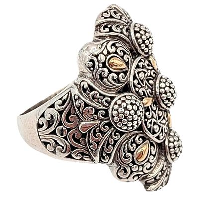 Sarda 18KT Gold Sterling Silver Bali Scroll Cut Ring. Sarda 18KT Yellow Gold, Sterling Silver 