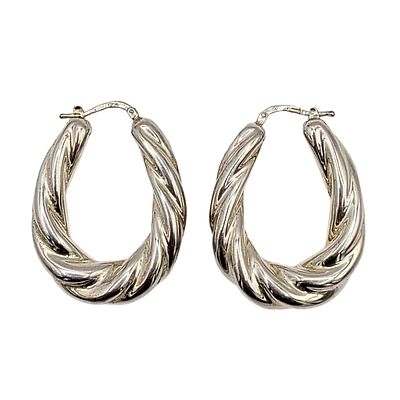 Signed Sterling Silver Twisted Hollow Form Hoop Earrings. Signed 925 JCM Mauritius. 7.9g