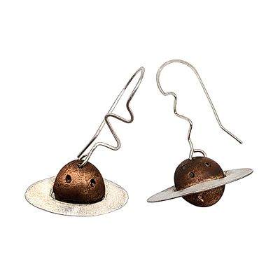 Handmade Sterling Silver Copper Planet Dangle Earrings. Handmade Sterling Silver, Copper Dangle 