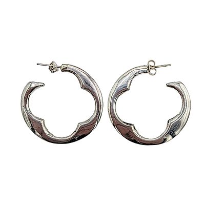 Signed Italian Sterling Silver Scalloped Hoop Earrings. Signed Sterling Silver Scalloped Hoop 