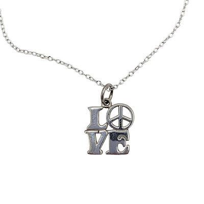 Sterling Silver Peace/Love Necklace. 17-19in Length (Adjustable). Signed 925. 2g