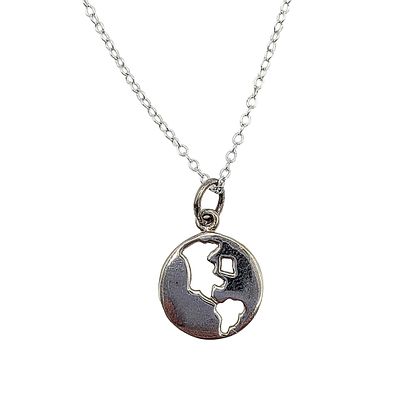 Sterling Silver Earth Charm Necklace. 17-19in Length (Adjustable). Signed 925. 1.9g