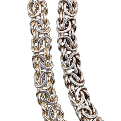 Signed Turkish Sterling Silver Byzantine Chain Necklace. 19in Length. Signed AK 925 Turkey. 16.4g