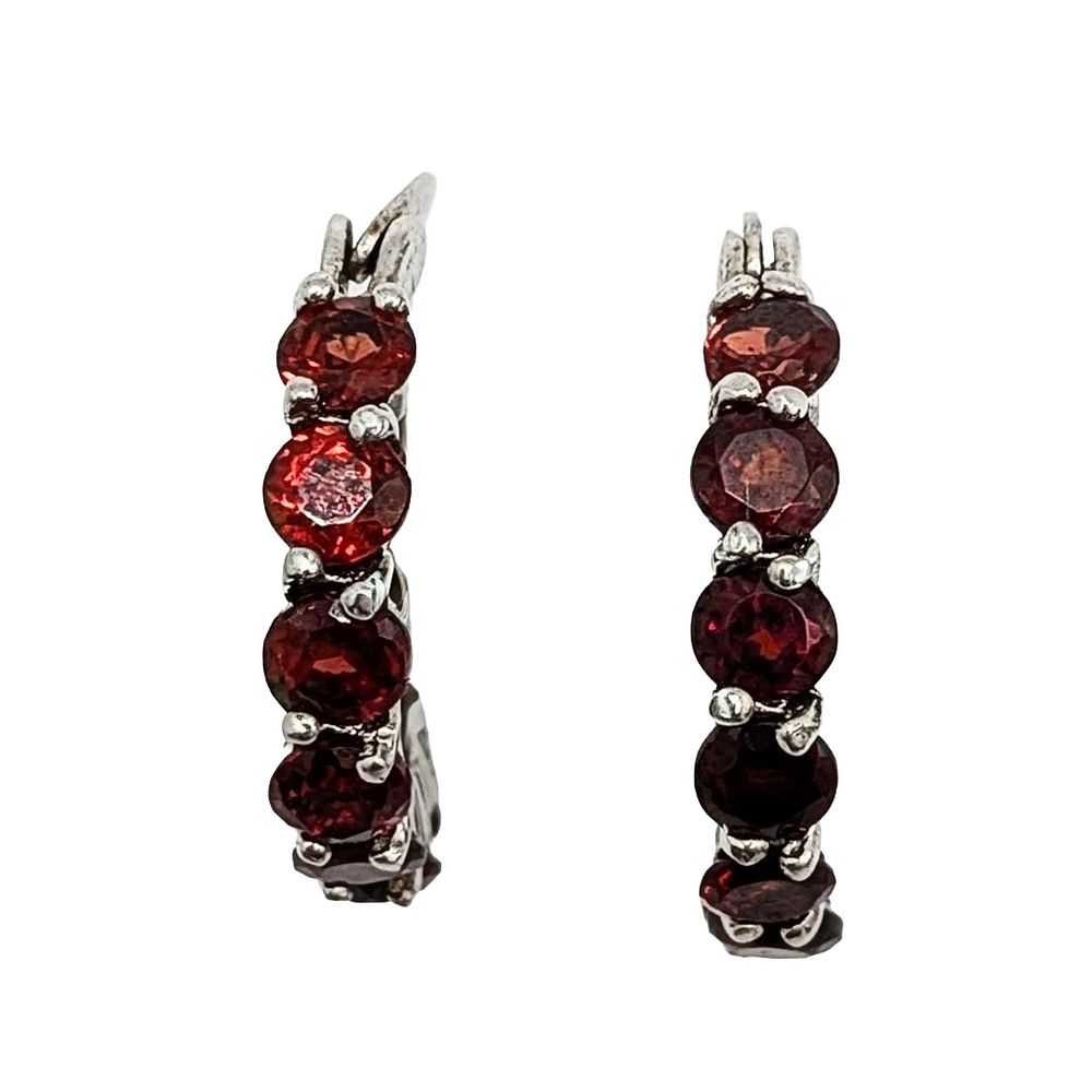 Lot 151: Sterling Silver Garnet Hoop Earrings