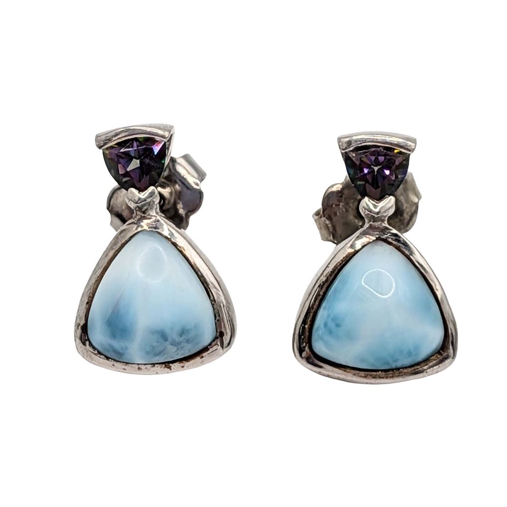 Lot 153: Sterling Silver Topaz Larimar Stud Earrings