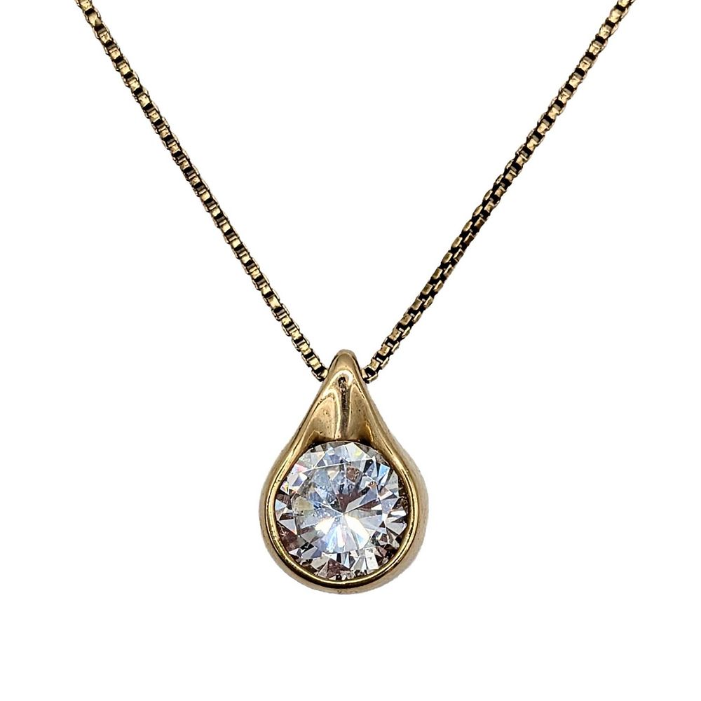 Lot 157: Signed Italian 14KT Gold Over Sterling CZ Drop Pendant Necklace