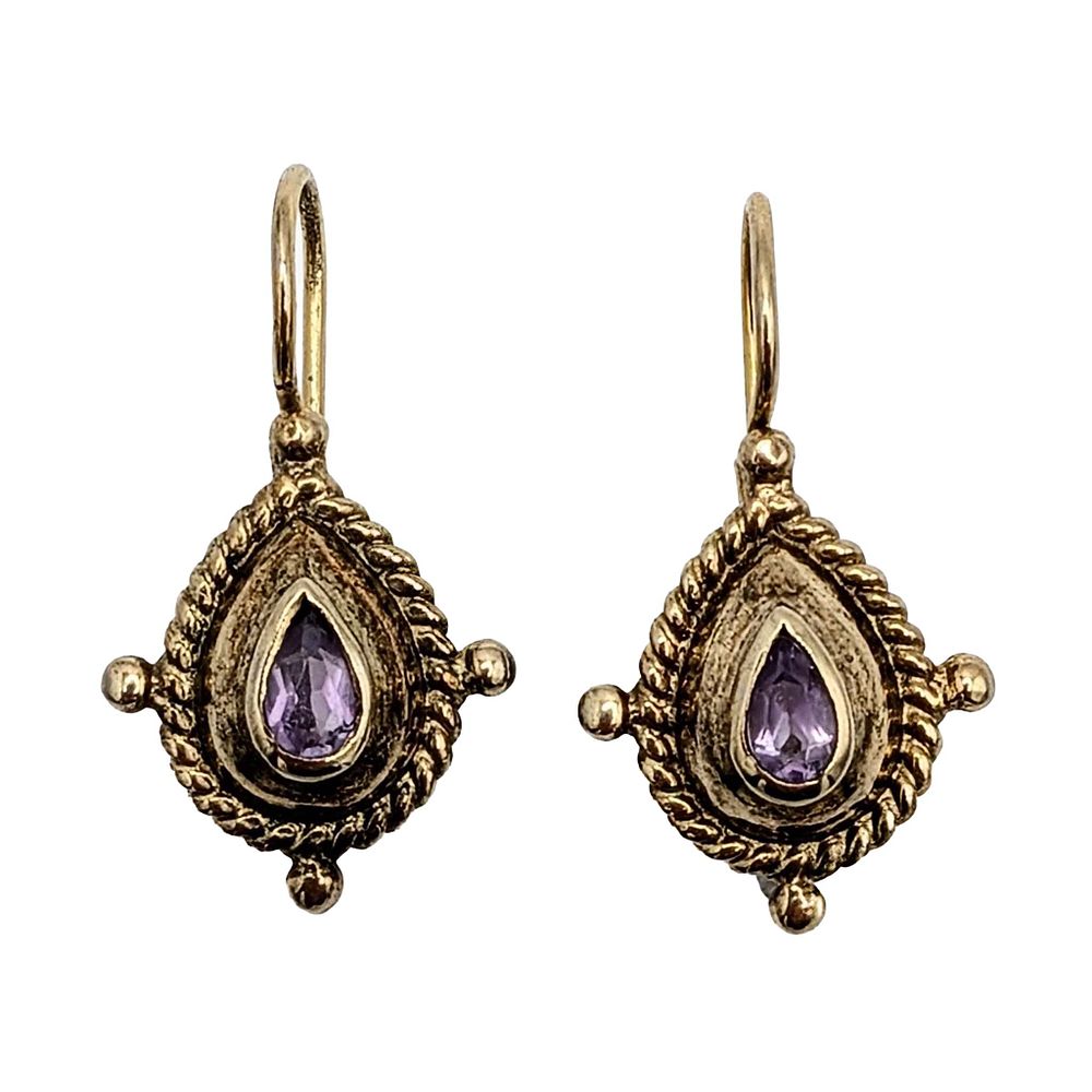 Lot 158: Gold Over Sterling Silver Amethyst Hook Back Drop Earrings