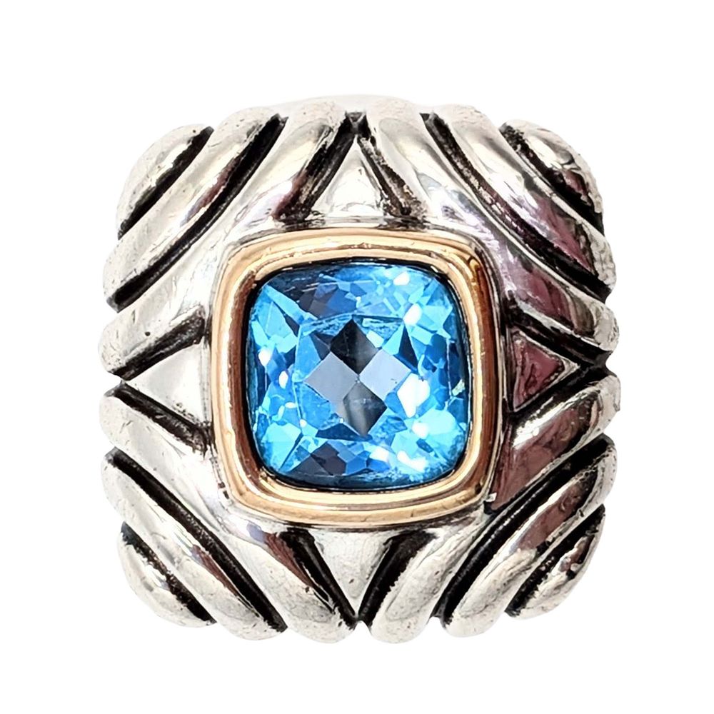 Lot 160: Signed 14KT Gold Sterling Silver Topaz Dome Ring