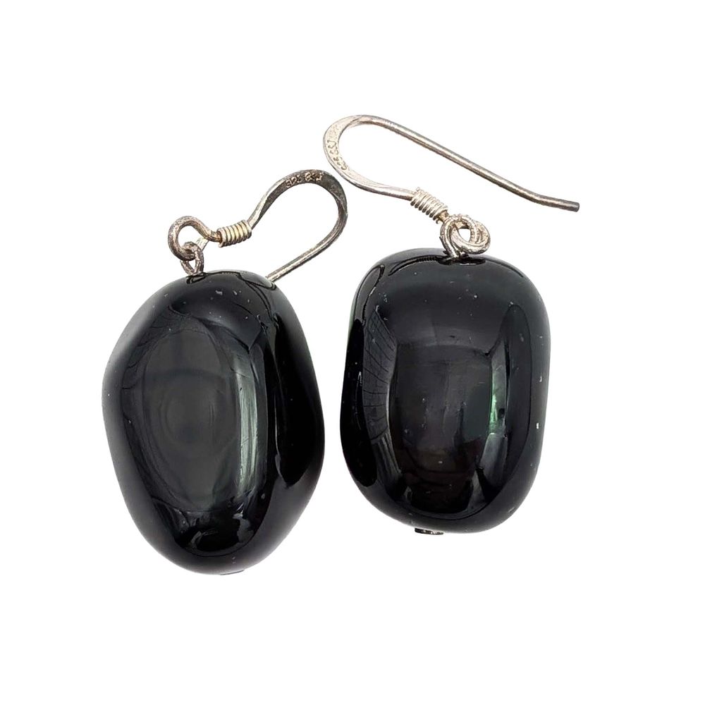 Lot 161: GSJ Sterling Silver Onyx Tumbled Bead Dangle Earrings
