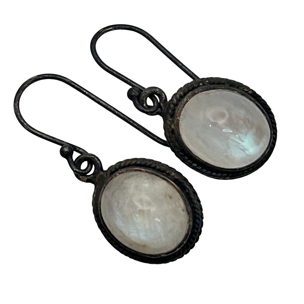 Lot 173: Sterling Moonstone Oval Hook Back Earrings