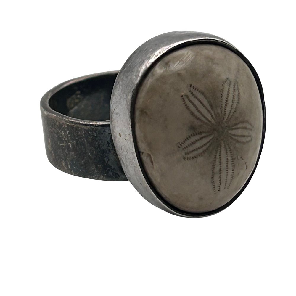 Lot 178: Sterling Fossilized Sand Dollar Adjustable Ring