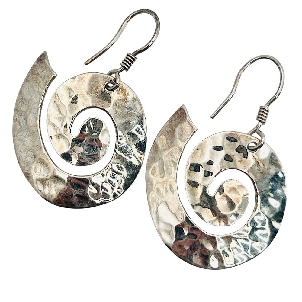 Lot 399: Sterling Swirl Hammered Hook Back Earring