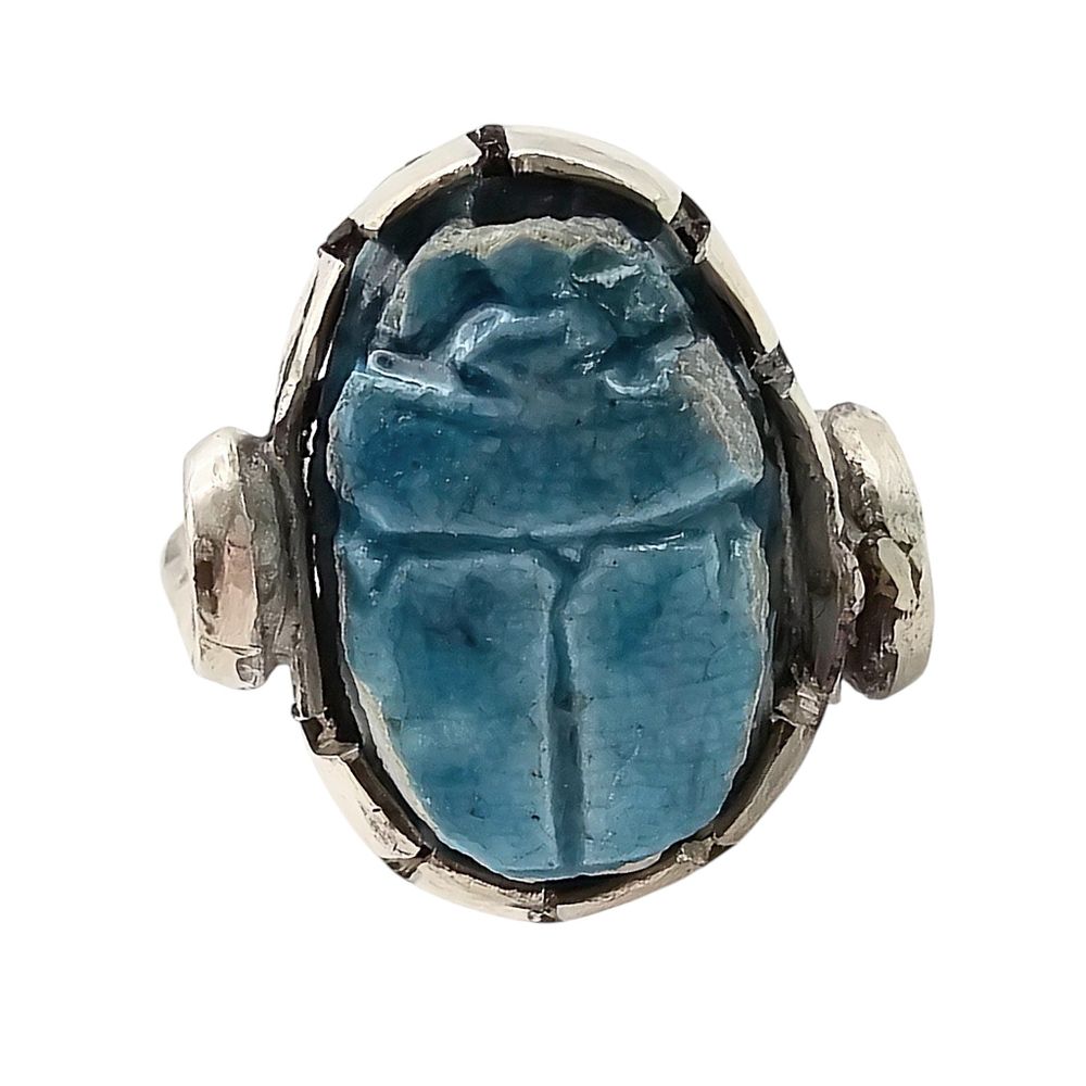 Lot 162: Carved Scarab Egyptian Revival Sterling Silver Ring Size 7 6.7 G
