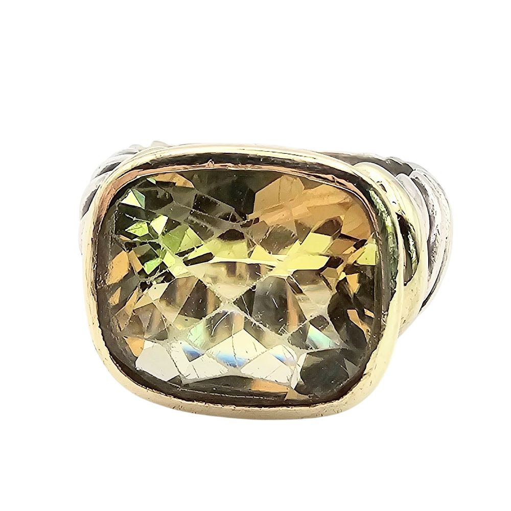 Lot 196: Cushion Cut Lemon Citrine 14K Gold Sterling Silver Ring Size 6 9.2 G