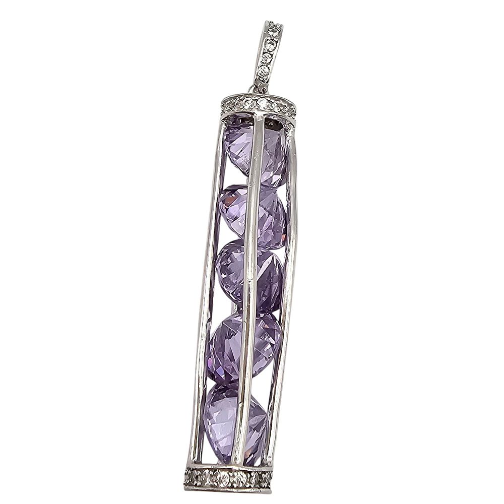 Lot 204: FZN Light Purple Clear Stone Sterling Silver Pendant 6.3 G
