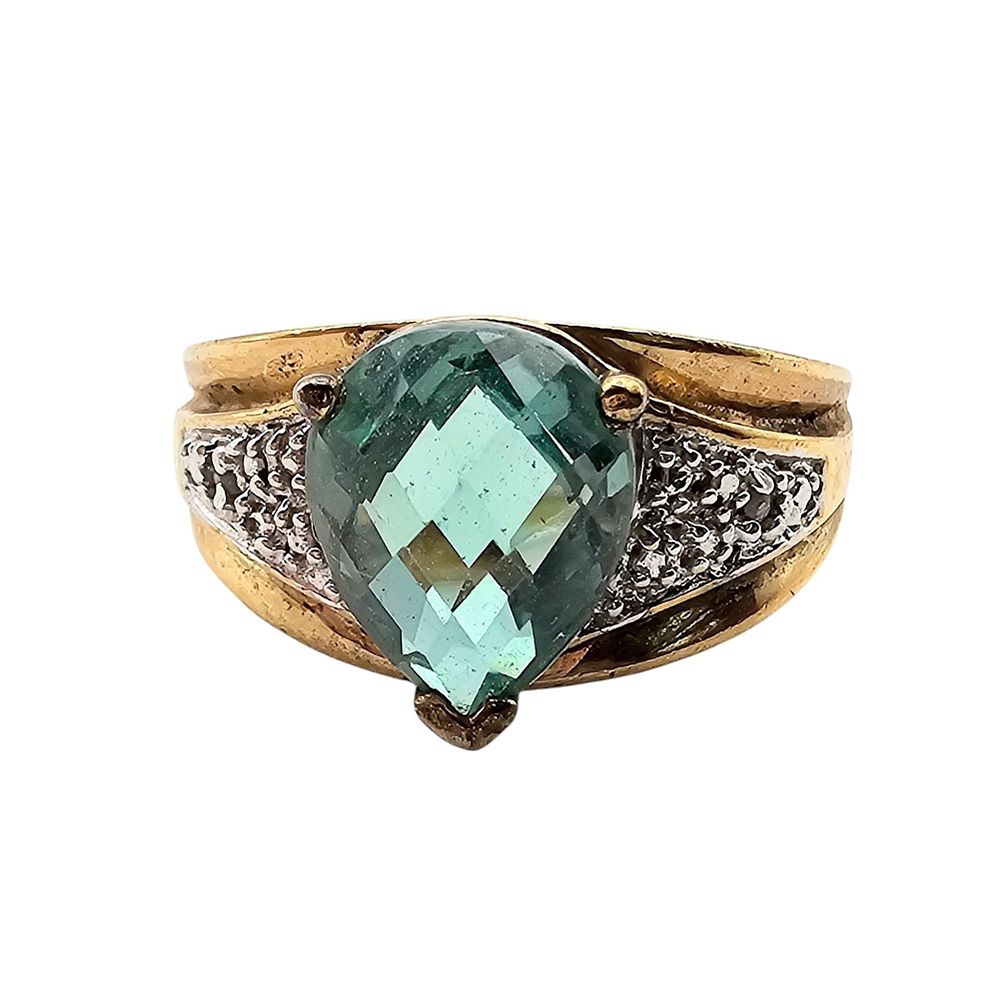Lot 214: Ross Simons Diamond Green Gemstone Gold Over Sterling Silver Ring Size 7.5 5.3 G