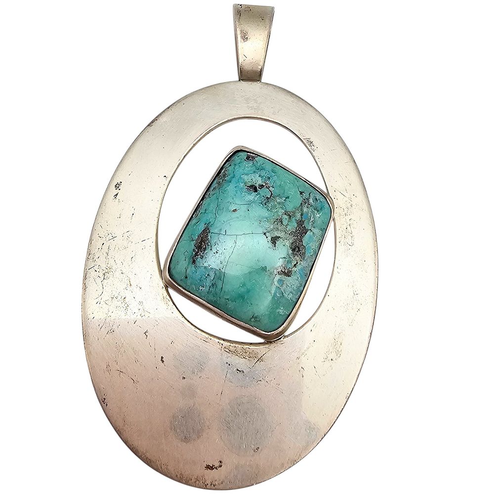 Lot 228: Danish Silversmith Palm Springs California Turquoise Sterling Silver Pendant 30 G