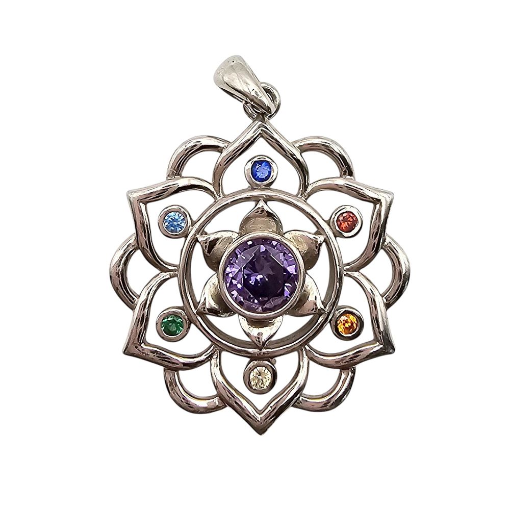 Lot 256: Sterling Silver Rhinestone Lotus Chakra Pendant 3 G