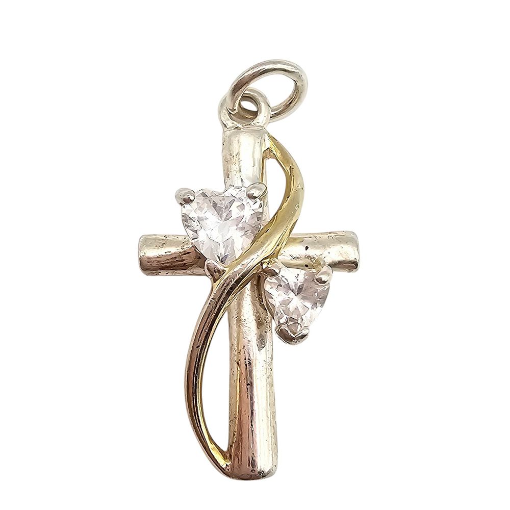Lot 374: LA Rhinestone Sterling Silver Cross Pendant 2.5 G