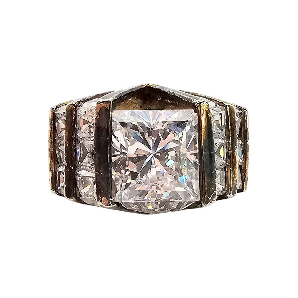 Lot 400: Signed Clear Stone Gold Over Sterling Silver Ring Size 5 10.9 G