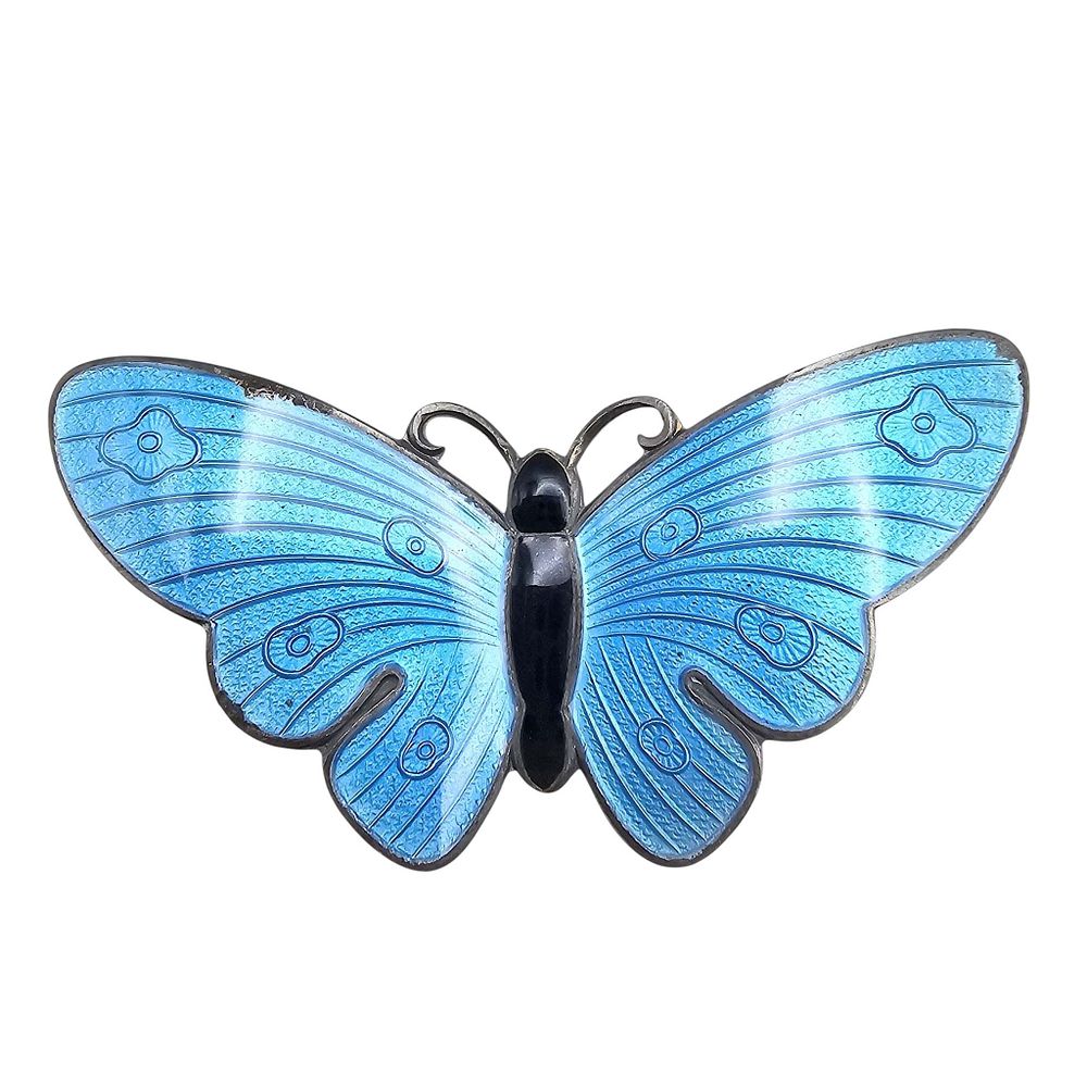 Lot 560: Signed Norway Enamel Sterling Silver Blue Butterfly Brooch 13.5 G