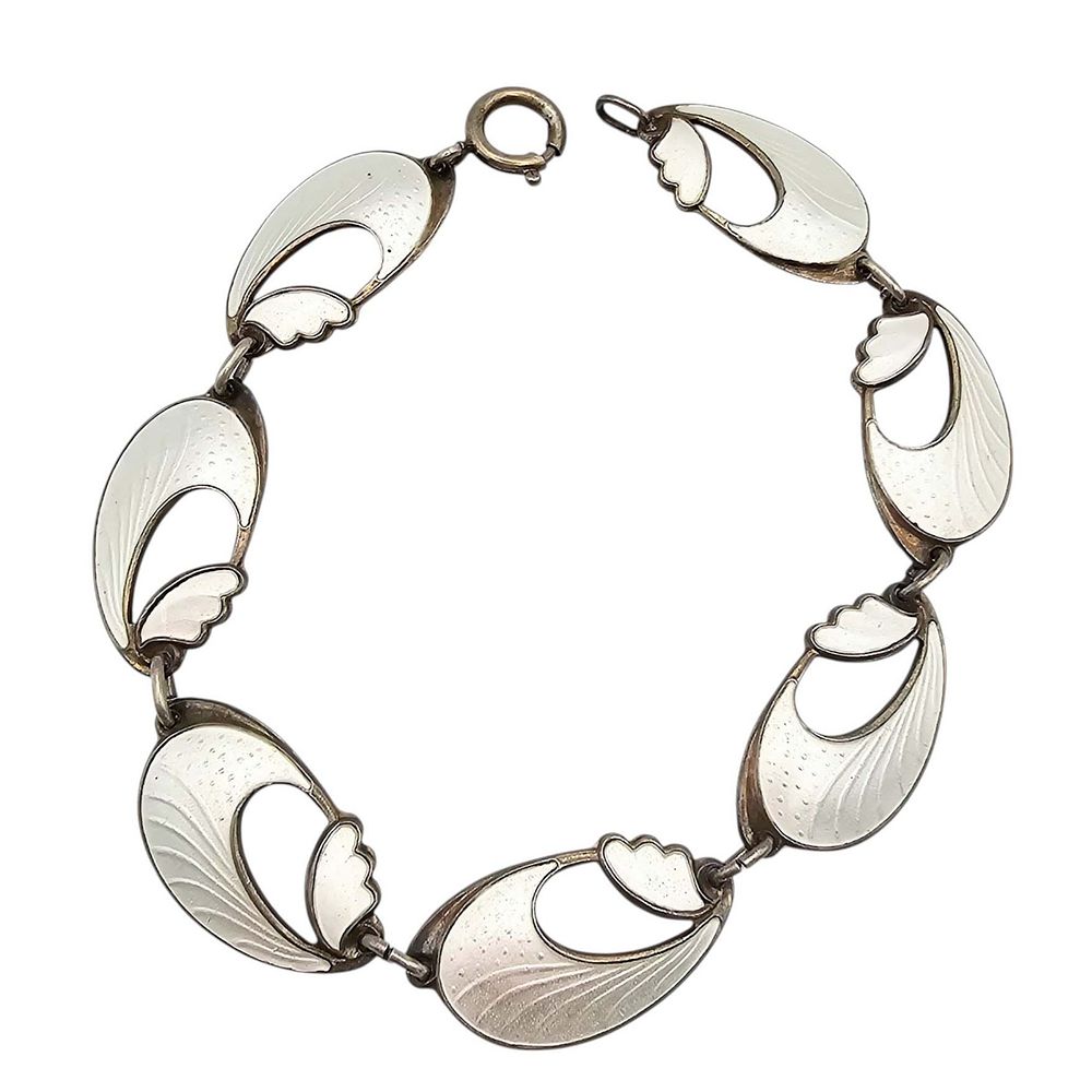 Lot 574: Signed Norway Enamel Sterling Silver Bracelet 13.5 G