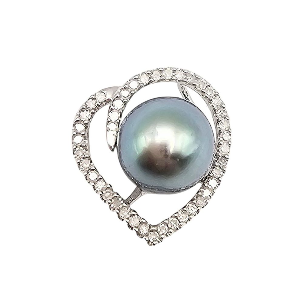 Lot 599: PTS Tahitian Pearl Diamond 14K White Gold Pendant 2.6 G