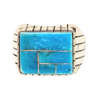 Navajo Turquoise Sterling Silver Inlay Ring Size 10.25 10.8 G