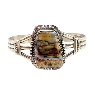 J Nelson BH Sterling Silver Jasper Cuff Bracelet 25.3 G