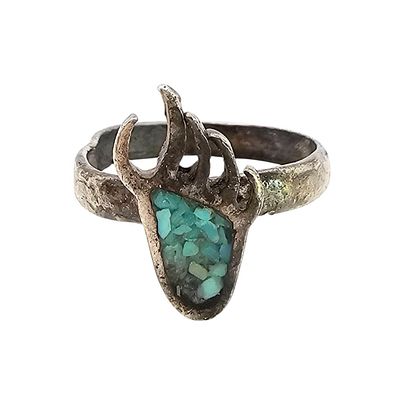 Navajo Crushed Turquoise Sterling Silver Bear Paw Ring Size 2.75 1.7 G