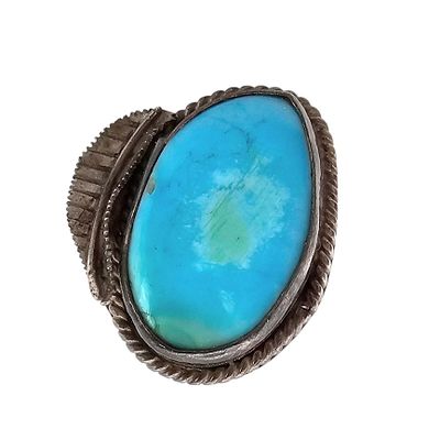 Navajo Turquoise Sterling Silver Leaf Design Ring Size 7 7.3 G