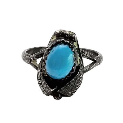 Navajo Turquoise Sterling Silver Leaf Design Ring Size 5.25 1.9 G