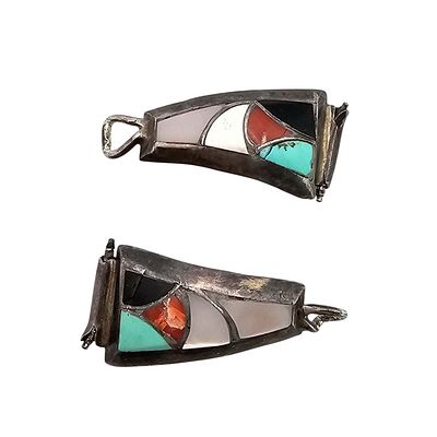 Navajo Multi-Stone Sterling Silver Inlay Watch Nibs 7.3 G. Navajo Multi-Stone Onyx, Mother of 