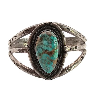 Navajo Sterling Silver Turquoise Open Band Cuff Bracelet 41.3 G